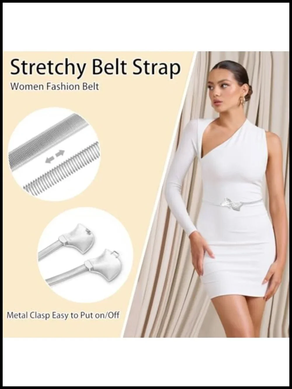 Women's Stretch Metal Waist Belt, Skinny Spring Chain Belt for Dresses
